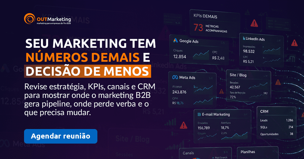 Banner comercial exemplificando métricas de relatórios e convidando para uma reunião comercial.
